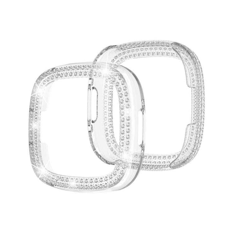Cassa dell'orologio per PC galvanica a doppia fila di diamanti, For Fitbit Versa 4 / Sense 2
