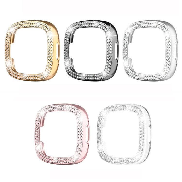 Cassa dell'orologio per PC galvanica a doppia fila di diamanti, For Fitbit Versa 4 / Sense 2
