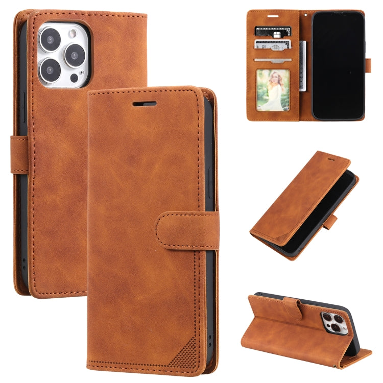 Custodia per telefono in pelle con vibrazione orizzontale con spazzola antifurto Skin Feel, For iPhone 14, For iPhone 14 Plus, For iPhone 14 Pro, For iPhone 14 Pro Max