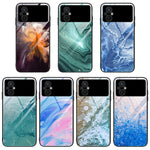 Custodia per telefono in vetro con motivo in marmo, For Xiaomi Poco M5