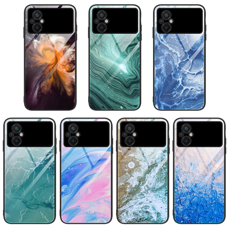 Custodia per telefono in vetro con motivo in marmo, For Xiaomi Poco M5
