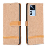 Custodia per telefono in pelle con texture denim a blocchi di colore, For Xiaomi 12T / 12T Pro / Redmi K50 Ultra