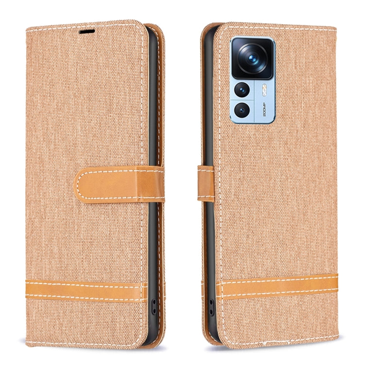 Custodia per telefono in pelle con texture denim a blocchi di colore, For Xiaomi 12T / 12T Pro / Redmi K50 Ultra