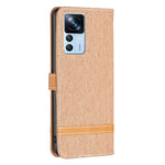 Custodia per telefono in pelle con texture denim a blocchi di colore, For Xiaomi 12T / 12T Pro / Redmi K50 Ultra
