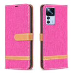 Custodia per telefono in pelle con texture denim a blocchi di colore, For Xiaomi 12T / 12T Pro / Redmi K50 Ultra