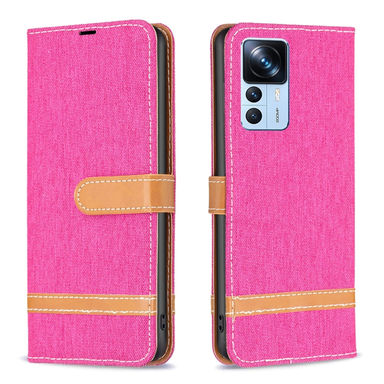 Custodia per telefono in pelle con texture denim a blocchi di colore, For Xiaomi 12T / 12T Pro / Redmi K50 Ultra