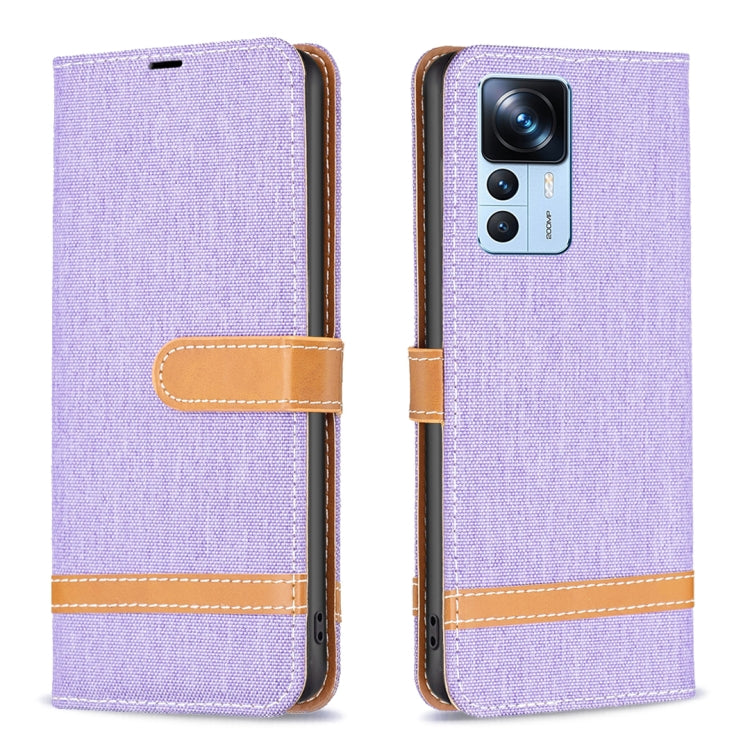 Custodia per telefono in pelle con texture denim a blocchi di colore, For Xiaomi 12T / 12T Pro / Redmi K50 Ultra