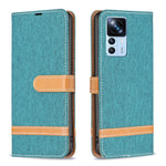 Custodia per telefono in pelle con texture denim a blocchi di colore, For Xiaomi 12T / 12T Pro / Redmi K50 Ultra