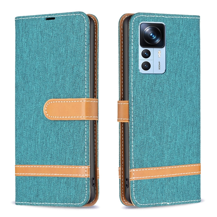 Custodia per telefono in pelle con texture denim a blocchi di colore, For Xiaomi 12T / 12T Pro / Redmi K50 Ultra