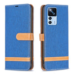 Custodia per telefono in pelle con texture denim a blocchi di colore, For Xiaomi 12T / 12T Pro / Redmi K50 Ultra