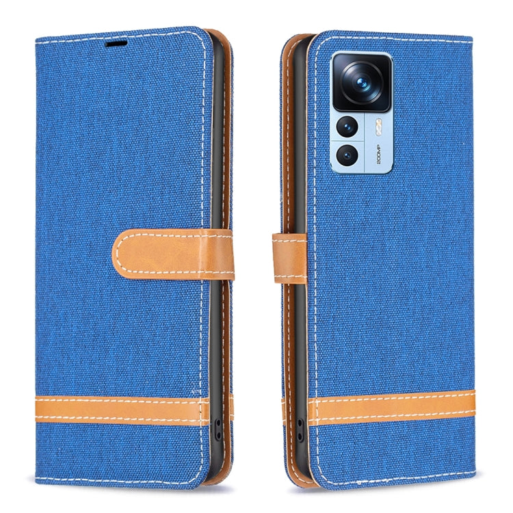 Custodia per telefono in pelle con texture denim a blocchi di colore, For Xiaomi 12T / 12T Pro / Redmi K50 Ultra