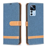 Custodia per telefono in pelle con texture denim a blocchi di colore, For Xiaomi 12T / 12T Pro / Redmi K50 Ultra