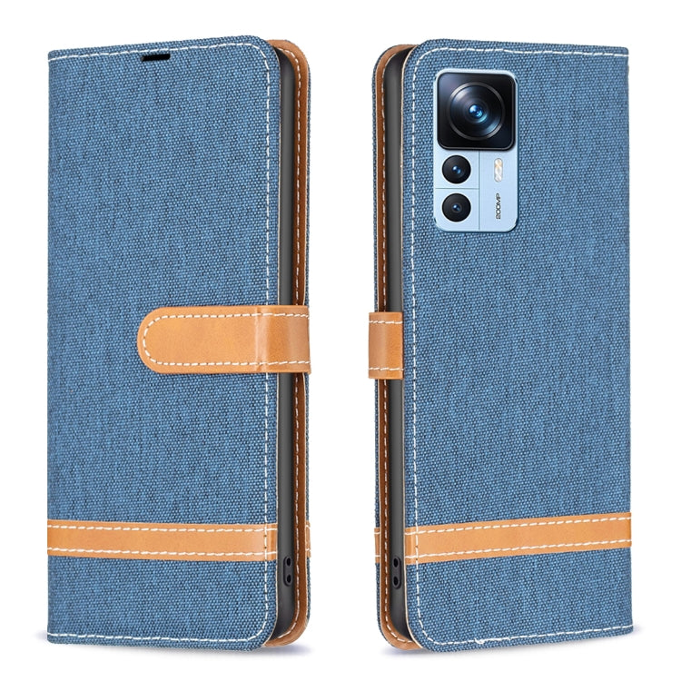Custodia per telefono in pelle con texture denim a blocchi di colore, For Xiaomi 12T / 12T Pro / Redmi K50 Ultra