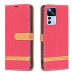 Custodia per telefono in pelle con texture denim a blocchi di colore, For Xiaomi 12T / 12T Pro / Redmi K50 Ultra