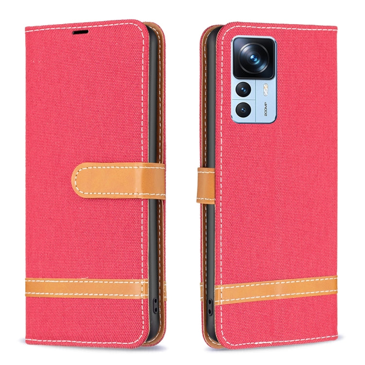 Custodia per telefono in pelle con texture denim a blocchi di colore, For Xiaomi 12T / 12T Pro / Redmi K50 Ultra