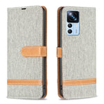 Custodia per telefono in pelle con texture denim a blocchi di colore, For Xiaomi 12T / 12T Pro / Redmi K50 Ultra