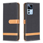 Custodia per telefono in pelle con texture denim a blocchi di colore, For Xiaomi 12T / 12T Pro / Redmi K50 Ultra