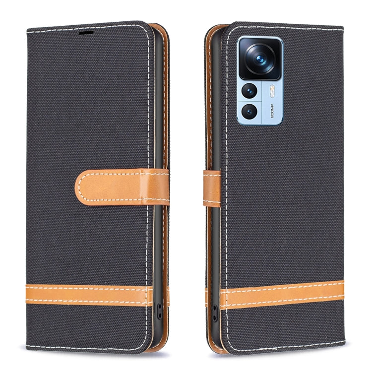 Custodia per telefono in pelle con texture denim a blocchi di colore, For Xiaomi 12T / 12T Pro / Redmi K50 Ultra