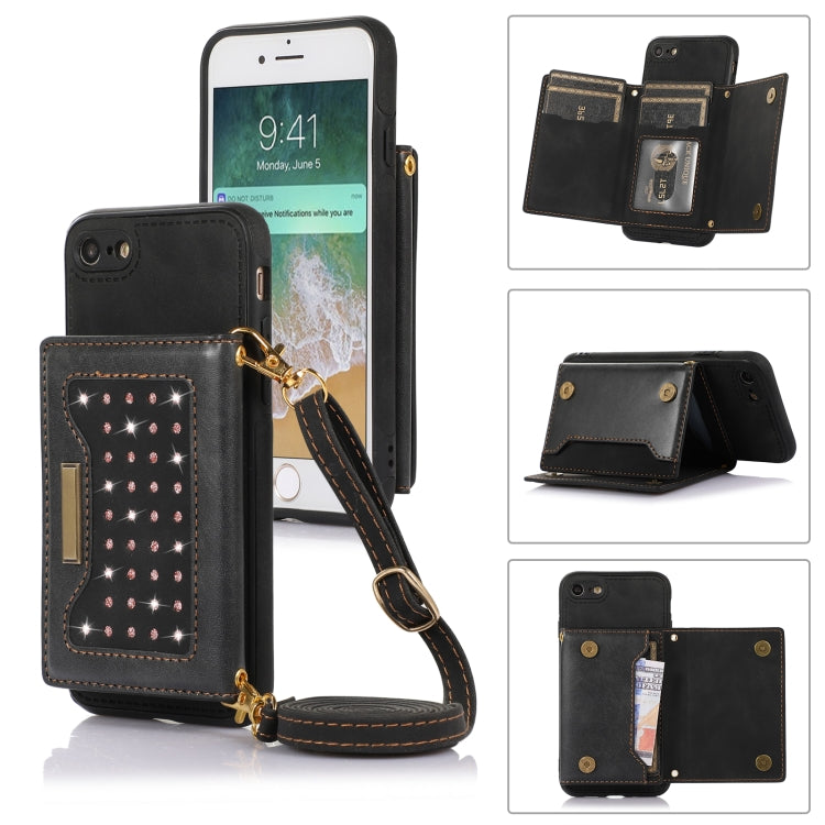Custodia per telefono in pelle RFID tripla con cordino, For iPhone 6/6s, For iPhone 6 Plus, For iPhone 7/8/SE 2020/SE 2022, For iPhone 7 Plus/8 Plus