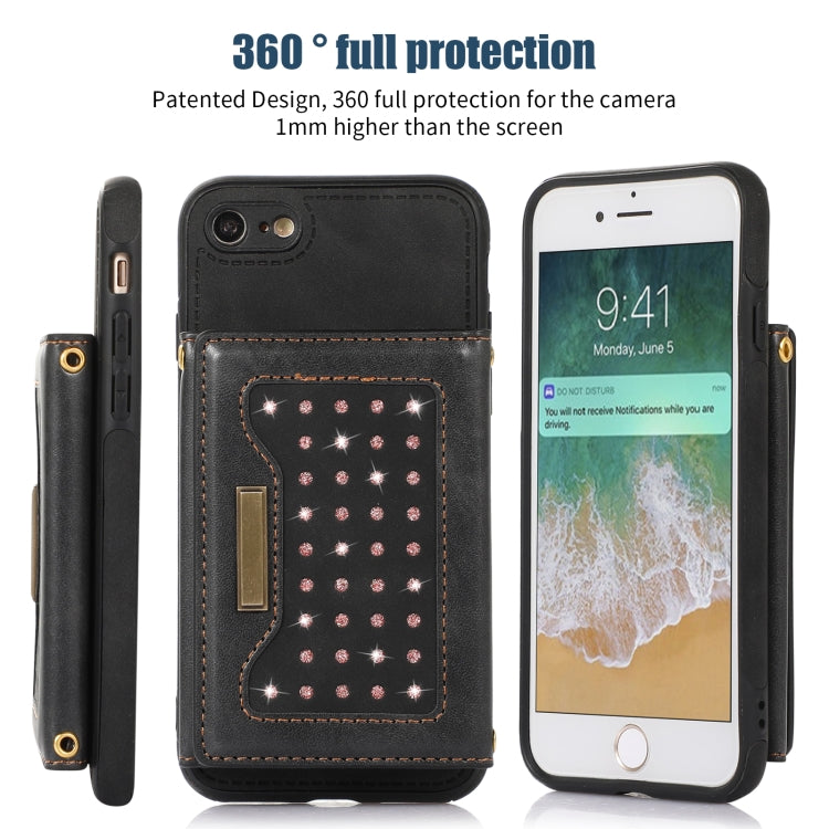 Custodia per telefono in pelle RFID tripla con cordino, For iPhone 6/6s, For iPhone 6 Plus, For iPhone 7/8/SE 2020/SE 2022, For iPhone 7 Plus/8 Plus