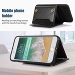Custodia per telefono in pelle RFID tripla con cordino, For iPhone 6/6s, For iPhone 6 Plus, For iPhone 7/8/SE 2020/SE 2022, For iPhone 7 Plus/8 Plus