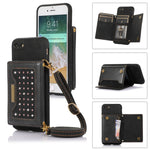 Custodia per telefono in pelle RFID tripla con cordino, For iPhone 6/6s, For iPhone 6 Plus, For iPhone 7/8/SE 2020/SE 2022, For iPhone 7 Plus/8 Plus