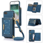 Custodia per telefono in pelle RFID tripla con cordino, For iPhone 6/6s, For iPhone 6 Plus, For iPhone 7/8/SE 2020/SE 2022, For iPhone 7 Plus/8 Plus