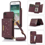 Custodia per telefono in pelle RFID tripla con cordino, For iPhone 6/6s, For iPhone 6 Plus, For iPhone 7/8/SE 2020/SE 2022, For iPhone 7 Plus/8 Plus
