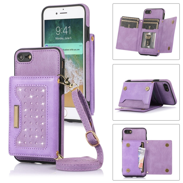 Custodia per telefono in pelle RFID tripla con cordino, For iPhone 6/6s, For iPhone 6 Plus, For iPhone 7/8/SE 2020/SE 2022, For iPhone 7 Plus/8 Plus