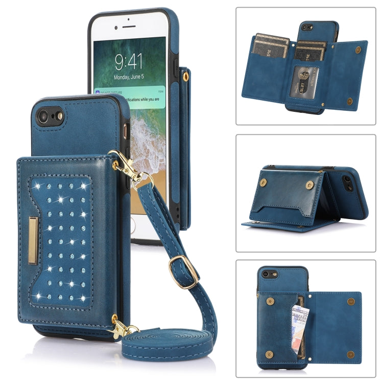 Custodia per telefono in pelle RFID tripla con cordino, For iPhone 6/6s, For iPhone 6 Plus, For iPhone 7/8/SE 2020/SE 2022, For iPhone 7 Plus/8 Plus