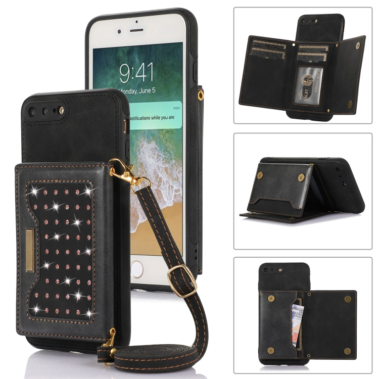 Custodia per telefono in pelle RFID tripla con cordino, For iPhone 6/6s, For iPhone 6 Plus, For iPhone 7/8/SE 2020/SE 2022, For iPhone 7 Plus/8 Plus
