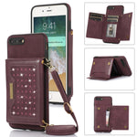 Custodia per telefono in pelle RFID tripla con cordino, For iPhone 6/6s, For iPhone 6 Plus, For iPhone 7/8/SE 2020/SE 2022, For iPhone 7 Plus/8 Plus
