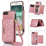 Custodia per telefono in pelle RFID tripla con cordino, For iPhone 6/6s, For iPhone 6 Plus, For iPhone 7/8/SE 2020/SE 2022, For iPhone 7 Plus/8 Plus