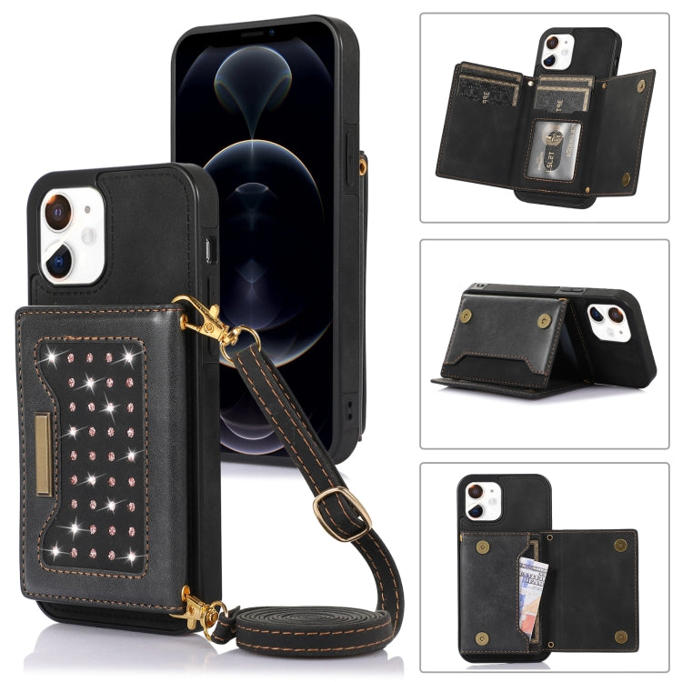 Custodia per telefono in pelle RFID tripla con cordino, For iPhone 11, For iPhone 12, For iPhone 11 Pro, For iPhone 11 Pro Max