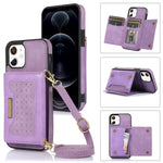 Custodia per telefono in pelle RFID tripla con cordino, For iPhone 11, For iPhone 12, For iPhone 11 Pro, For iPhone 11 Pro Max