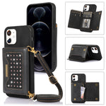 Custodia per telefono in pelle RFID tripla con cordino, For iPhone 11, For iPhone 12, For iPhone 11 Pro, For iPhone 11 Pro Max