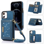 Custodia per telefono in pelle RFID tripla con cordino, For iPhone 11, For iPhone 12, For iPhone 11 Pro, For iPhone 11 Pro Max