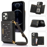 Custodia per telefono in pelle RFID tripla con cordino, For iPhone 12 Pro Max, For iPhone 13, For iPhone 13 Mini, For iPhone 13 Pro