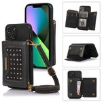 Custodia per telefono in pelle RFID tripla con cordino, For iPhone 12 Pro Max, For iPhone 13, For iPhone 13 Mini, For iPhone 13 Pro