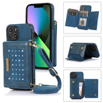 Custodia per telefono in pelle RFID tripla con cordino, For iPhone 12 Pro Max, For iPhone 13, For iPhone 13 Mini, For iPhone 13 Pro