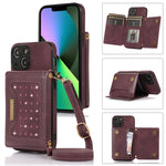 Custodia per telefono in pelle RFID tripla con cordino, For iPhone 12 Pro Max, For iPhone 13, For iPhone 13 Mini, For iPhone 13 Pro