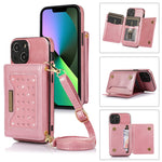 Custodia per telefono in pelle RFID tripla con cordino, For iPhone 12 Pro Max, For iPhone 13, For iPhone 13 Mini, For iPhone 13 Pro