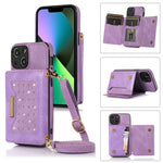 Custodia per telefono in pelle RFID tripla con cordino, For iPhone 12 Pro Max, For iPhone 13, For iPhone 13 Mini, For iPhone 13 Pro