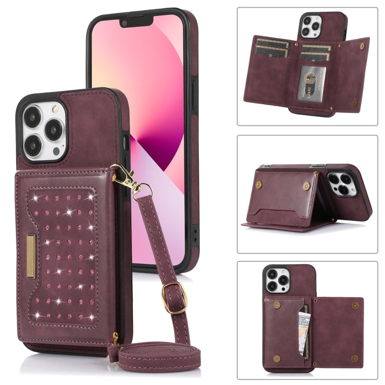 Custodia per telefono in pelle RFID tripla con cordino, For iPhone 13 Pro Max, For iPhone 14, For iPhone 14 Plus, For iPhone 14 Pro