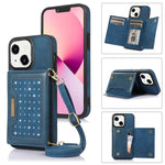 Custodia per telefono in pelle RFID tripla con cordino, For iPhone 13 Pro Max, For iPhone 14, For iPhone 14 Plus, For iPhone 14 Pro