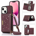 Custodia per telefono in pelle RFID tripla con cordino, For iPhone 13 Pro Max, For iPhone 14, For iPhone 14 Plus, For iPhone 14 Pro