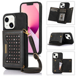 Custodia per telefono in pelle RFID tripla con cordino, For iPhone 13 Pro Max, For iPhone 14, For iPhone 14 Plus, For iPhone 14 Pro