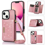 Custodia per telefono in pelle RFID tripla con cordino, For iPhone 13 Pro Max, For iPhone 14, For iPhone 14 Plus, For iPhone 14 Pro