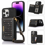 Custodia per telefono in pelle RFID tripla con cordino, For iPhone 13 Pro Max, For iPhone 14, For iPhone 14 Plus, For iPhone 14 Pro