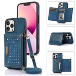 Custodia per telefono in pelle RFID tripla con cordino, For iPhone 13 Pro Max, For iPhone 14, For iPhone 14 Plus, For iPhone 14 Pro